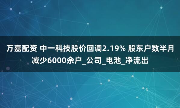 万嘉配资 中一科技股价回调2.19% 股东户数半月减少6000余户_公司_电池_净流出